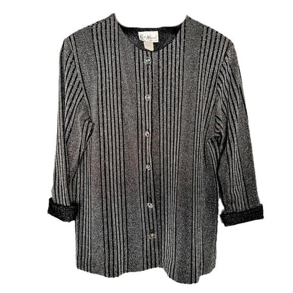 Ruth Norman, Vintage black & gunmetal light weight glittered button up jacket - Picture 1 of 6